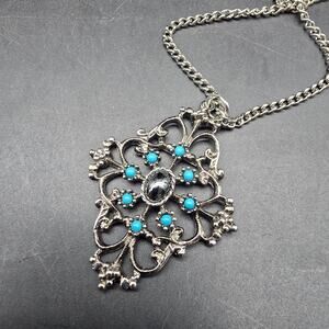 Avon 1974 Mirabella Necklace Faux Turquoise Silver Tone Pendant